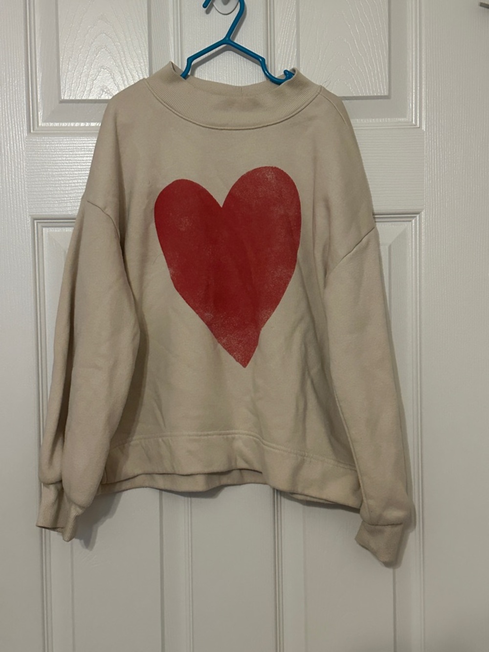 Old Navy Cream Pullover Sweatshirt with Red Heart